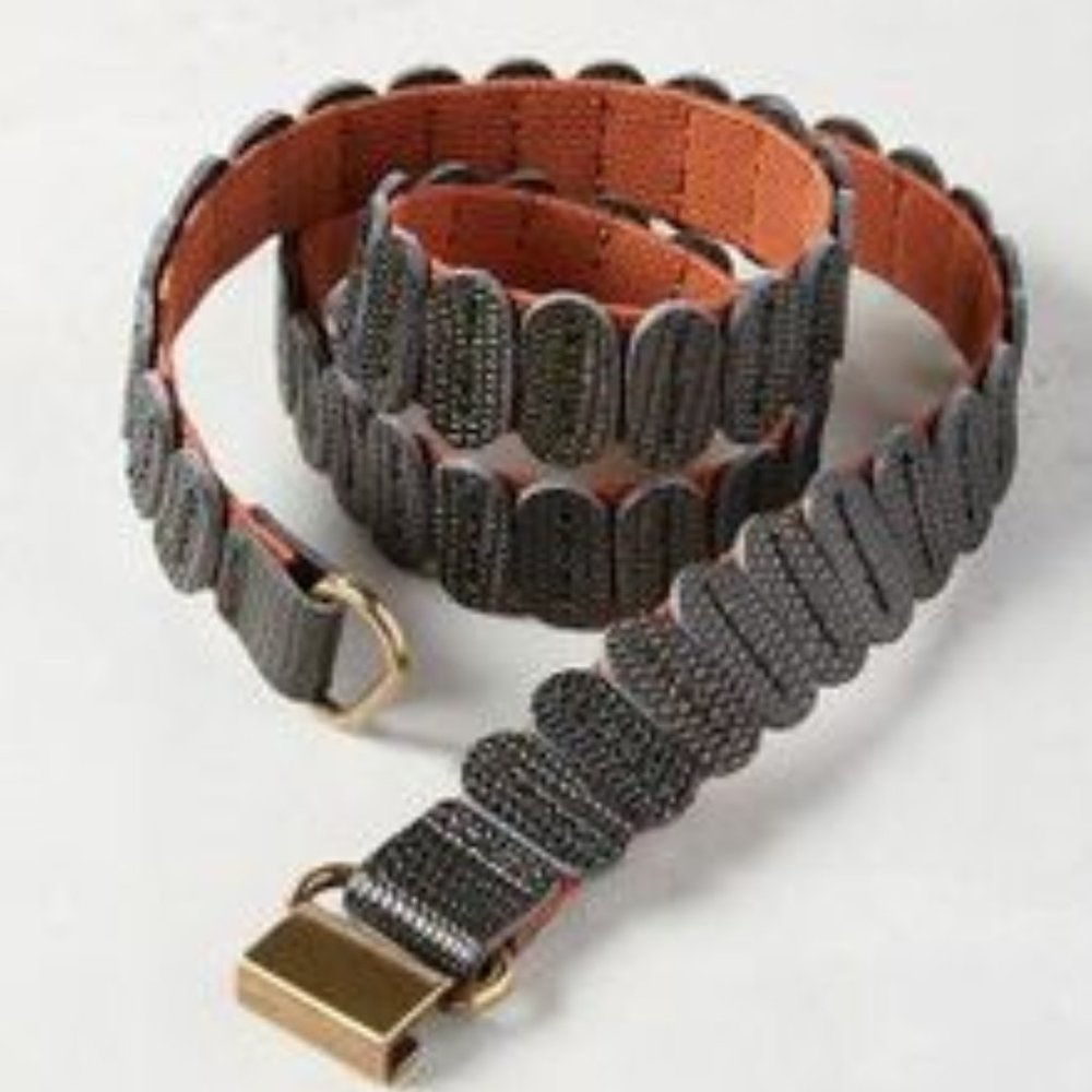 Anthropologie Small Tabbed Black Tabby Belt NWT